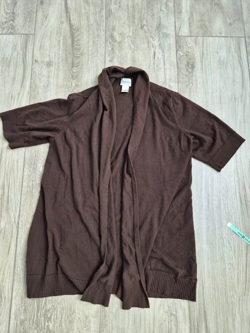 Chico's Open-Front Short-Sleeve Cardigan — Brown